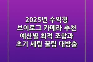 2025년 수익형 브이로그 카메라 추천! 예산별 최적 조합과 초기 세팅 꿀팁 대방출