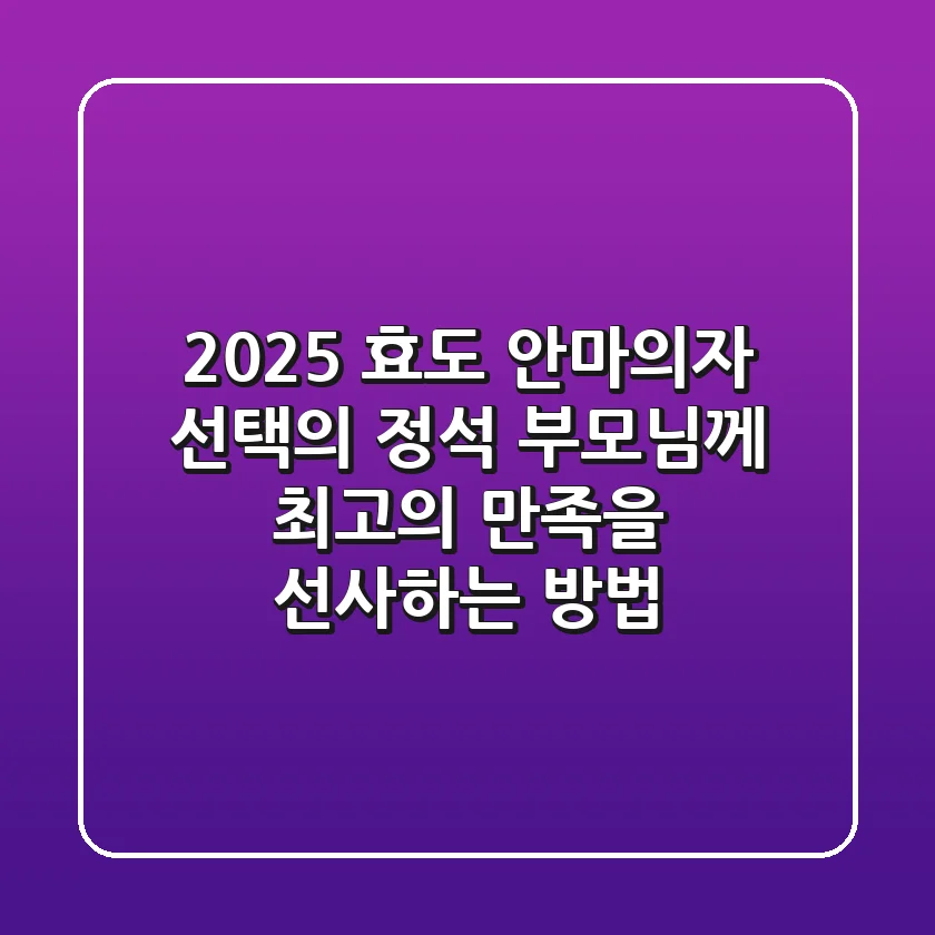 2025 효도 안마의자 선택의 정석: 부모님께 최고의 만족을 선사하는 방법