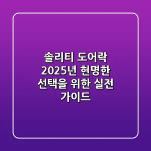 솔리티 도어락, 2025년 현명한 선택을 위한 실전 가이드