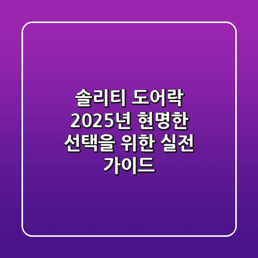 솔리티 도어락, 2025년 현명한 선택을 위한 실전 가이드