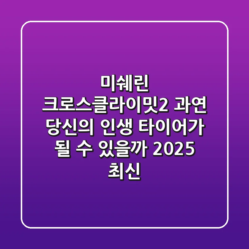 미쉐린 크로스클라이밋2, 과연 당신의 '인생 타이어'가 될 수 있을까? (2025 최신)