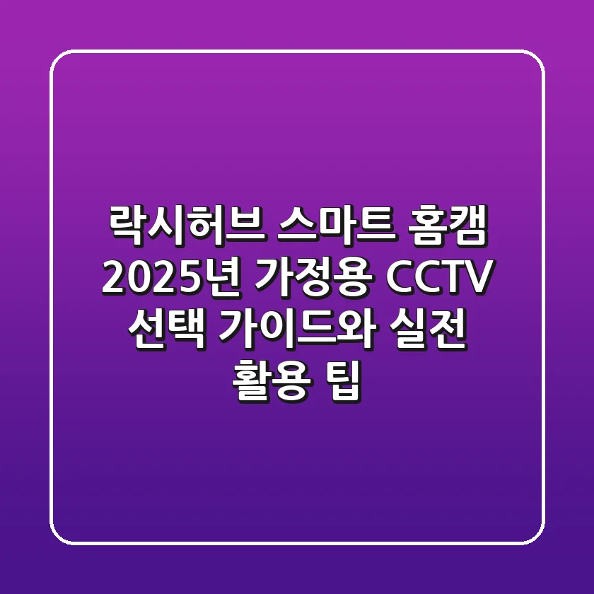 락시허브 스마트 홈캠, 2025년 가정용 CCTV 선택 가이드와 실전 활용 팁