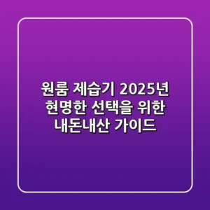 원룸 제습기, 2025년 현명한 선택을 위한 내돈내산 가이드
