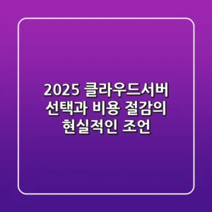 2025 클라우드서버, 선택과 비용 절감의 현실적인 조언