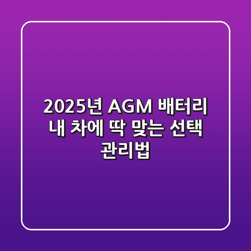 2025년 AGM 배터리, 내 차에 딱 맞는 선택 & 관리법