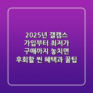 2025년 갤캠스: 가입부터 최저가 구매까지, 놓치면 후회할 찐 혜택과 꿀팁
