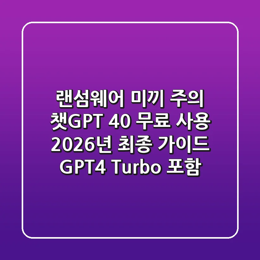 "랜섬웨어 미끼 주의", 챗GPT 4.0 무료 사용 2026년 최종 가이드 (GPT-4 Turbo 포함)